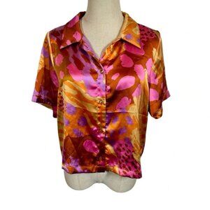 House Of Harlow 1960 Satin Button Down Boxy Cropped Top